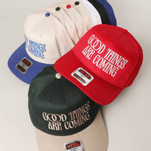 Load image into Gallery viewer, GOOD THINGS ARE COMING Embroidered Two-Tone Trucker Hat