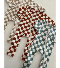 Load image into Gallery viewer, Stracciatella Checkerboard / Organic 2-Way Zip Romper